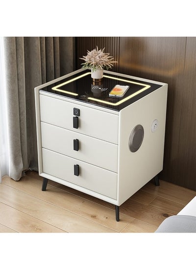 Buy Multifunctional Three drawers Bedside Table with LED Lighting, Wireless Charging, Fingerprint Lock, Speaker and USB Sockets in UAE