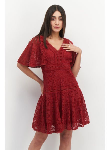 Buy Women Textured Mini Casual Dress, Red in UAE