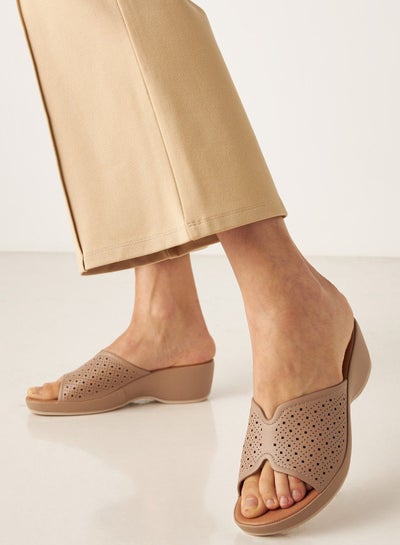 Buy Perforated Slip On Sandals with Wedge Heels in UAE