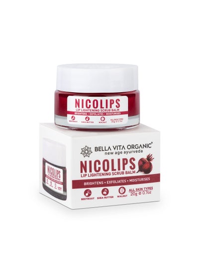 Buy Bella Vita Organic NicoLips Lip Scrub Balm Brightening Dark Lips for Men and Women Dry Lips/Smoker/Chapped Lip & Lipstick Stains Removal Lipcare, 20 g in UAE