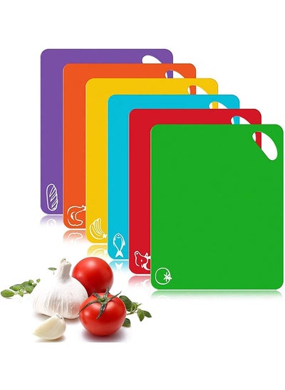 Buy Flexible Kitchen Plastic Cutting Boards with Food Icons, Mats with Food Icons and Easy Grip Handles, Dishwasher Safe Hanging Food Board Mats, 6-Pack in Saudi Arabia