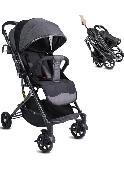 اشتري Compact Infant Stroller Baby Strollers Reversible Seat Folding Lightweight Travel Stroller with Adjustable Backrest Canopy Cup Holder Storage Basket Double-Sided Cotton Pad في السعودية