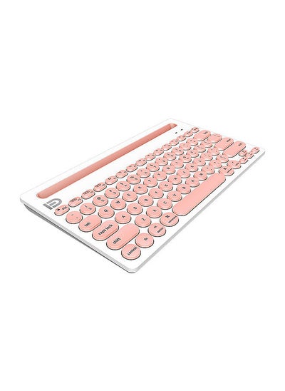 Buy IK3381 Wireless BT Keyboard Portable BT Office Keyboard with Round Keycap Multimedia Keys Support 3 Devices Pink in Saudi Arabia