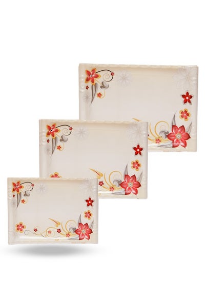 اشتري Floral Melamine Serving Tray Set – 3 Pcs, Premium Quality, Scratch Resistant & Unbreakable, BPA-Free, 33x38x44.5 cm, Design 208 | Dishwasher Safe, Ideal for Daily Use & Parties في الامارات