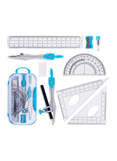 Buy Geometry Kit 10 Piece Math Tool Kit Compass Protractor Pencil Eraser Sharpener Square Triangle Ruler Lead in UAE