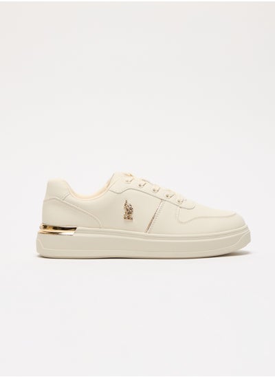 Buy Women's Beige Low-Top Sneakers with Gold Heel Accent - Minimalist and Stylish in UAE