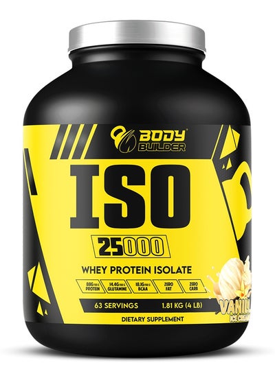 Buy Body Builder Iso 25000, Vanilla Ice Cream, 4 LB 84g Protein - Boost Muscle Growth and Recovery - Zero Fat, Zero Sugar, Zero Carbs - Premium Whey Protein Isolate in Saudi Arabia