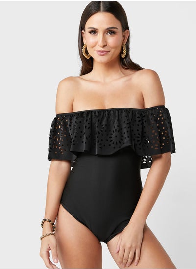 Buy Bardot Laser Cutout Swimsuit in Saudi Arabia