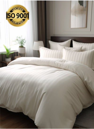 Buy Microfiber Hotel Comforter Sets, Fits 200 cm x 200 cm Size Bed, Duvet Filling Included, 9 Pcs King Size, Hotel Stripe Pattern in Saudi Arabia