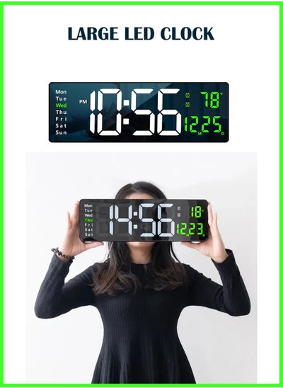 Buy Digital Wall Clock Large Display 16.2 Inch Large Wall Clocks LED Digital Clock with Remote Control for Living Room Decor Automatic Brightness Dimmer Big Clock with Date Week Temperature in UAE