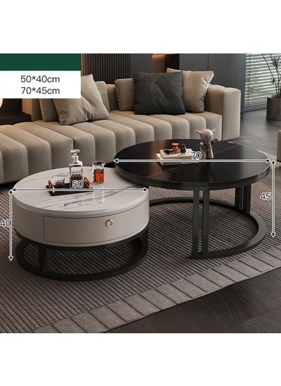 Buy Set Of 2 Modern Round Nesting Coffee And Snack End Table With Metal Frame in UAE