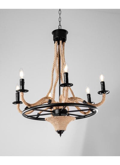 Buy Eucandle Classic Iron Rope Chandelier, Black Iron Frame and Rustic Design in Saudi Arabia