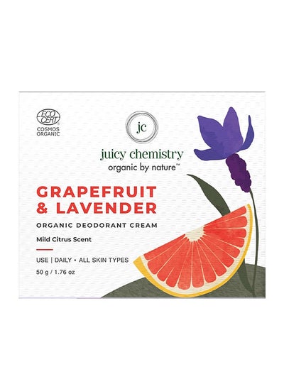 اشتري Juicy Chemistry Organic Deodorant Cream - 50g, Enriched With Fresh Vibes Grape Fruit And Lavender, Mild Citrus Cent, For Daily Use ,Suitable For All Skin Types في الامارات