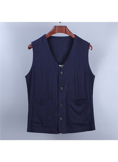 Buy Summer Lightweight Chinese Linen Vest for Men Dark Dark Blue in Saudi Arabia