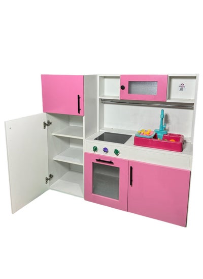 Buy Wooden Kitchen Toy Playset with Real water sink for Kids ,White\ Hot Pink in Egypt