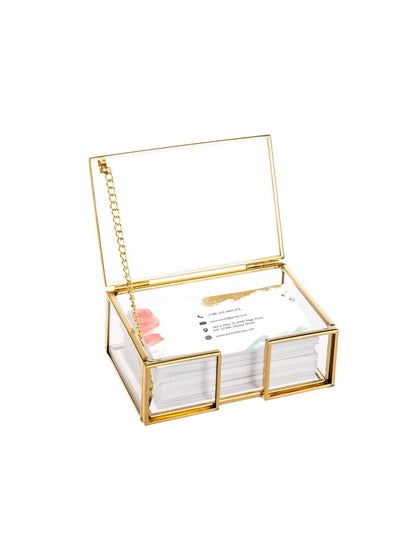 Buy Glass Business Card Holder, Gold Glass Business Card Box with Lid Name Card Display Holder Business Card Storage Box Clear Storage Containers Organizer for Office Desk Tabletop Countertop in Saudi Arabia