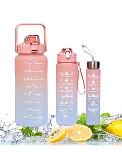 Buy Water Bottles Set of 3, 2000ml+900ml+500ml BPA Free Motivational Sports Water Bottle with Time Capacity Marker Big Large Gym Cycling Water Bottle Cup Jug for Kids School Outdoor Fitness in Saudi Arabia