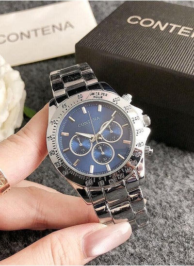 اشتري Men's Classic Cubic Zirconia Fashion Quartz Watch with Blue Dial and Silver Stainless Steel Strap Gift 40mm في الامارات