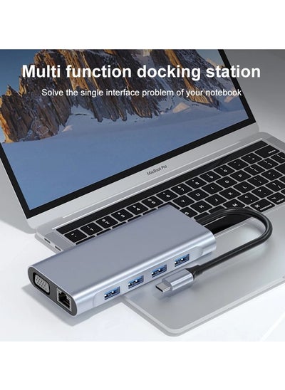 Buy 11-in-1 USB-C Hub Adapter with 4K HDMI, VGA, PD Fast Charge, USB 3.0, Ethernet, SD/TF Card Reader, 3.5mm AUX - Compatible with MacBook, Type-C Devices in Saudi Arabia