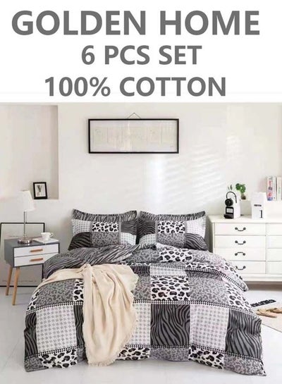 Buy 6-Piece Single Size Cotton Printed Combination Duvet Cover Set Includes 1xFitted Bedsheet 120x200+30cm, 1xDuvet/Bed Cover 160x210 cm, 2xPillowcase 55x80cm, 2xCushion Case 45x70cm Multicolour in UAE