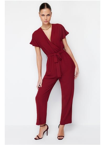 اشتري Claret Red Lacing Detailed Double Breasted Collar Maxi Woven Jumpsuit TWOSS21TU0112 في مصر