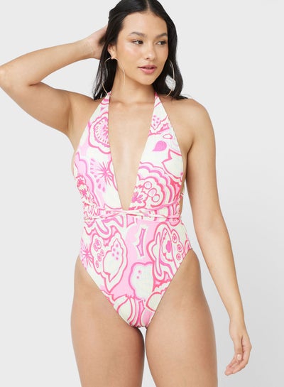 Buy Printed Crossover Detail Swimsuit in UAE