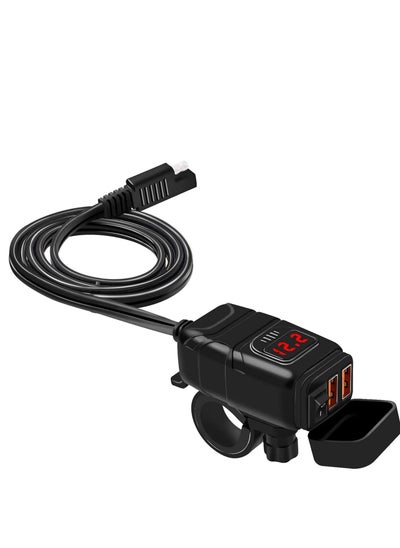 Buy Motorcycle Charger SAE to USB Car  Adapter, Dual Fast and 12V Voltmeter with Independent On/Off Power Switch and 10A Fuse Charging Kit for Phone, GPS, Tablet in UAE