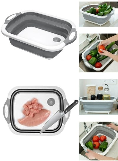 Buy Multi-Function 3-in-1 Foldable Collapsible Cutting Board Grey/White 40x30x25cm in Egypt