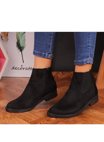 Buy Lifestylish G-47 Ankle boot flat suede Elastic and zip - Black in Egypt