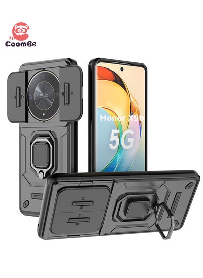 Buy Slide Camera Lens Cover Phone Case Honor X9b 5G Cover Luxury Armor PC Shockproof Metal Ring Stand Protective Back Cover in Saudi Arabia