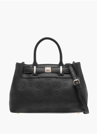 Buy Monogram Textured Tote Bag with Detachable Strap and Handles in UAE