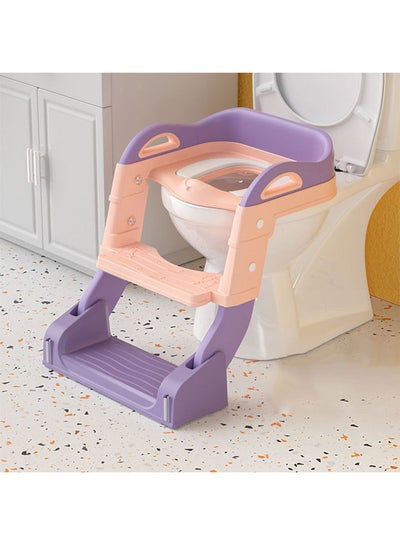 Buy Potty Training Toilet Seat with Step Stool Ladder for Boys and Girls,Toddler Kid Children Toilet Training Seat Chair with Handles,Non-Slip Wide Step(Pink) in Saudi Arabia