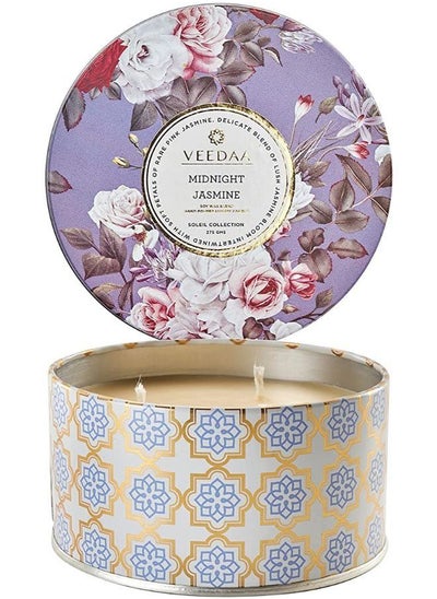 Buy VEEDAA Midnight Jasmine Soy Wax 3 Wick Tin Scented Candle (Burns 40 Hours) in UAE