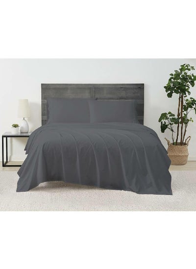 Buy 4-Piece Sateen Warm Touch King Bedsheet Set Dark Grey 10 x 30 x 25 cm CN K4PCS-GRYD in Saudi Arabia