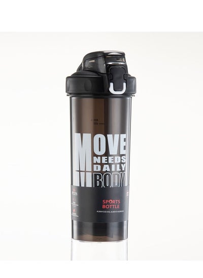 Buy 800ml Ecofriendly Portable Sport Plastic Water Bottle, Gym Marker Bottle, Reusable, Wide Mouth Protein Shaker Bottle with Straw (Black) in UAE