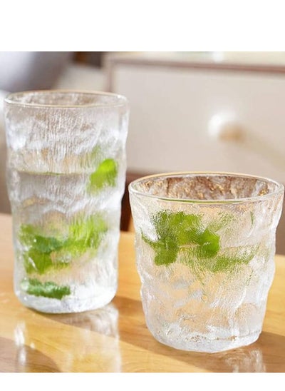 Buy Water Drinking Glass,260ml Cold Drink Juice Glass, Frosted Rock Glass,Glacier Pattern Glass, used for juice glass and cocktails Pack O f 2 in UAE