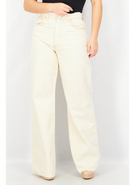 Buy Women Straight Fit Solid Denim Jeans, Off White in UAE