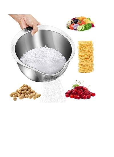 اشتري Rice Washing Bowl with Strainer, Colander Strainer for Vegetables Fruits, Stainless Steel Side Drainers Versatile 4 in1 Colander, Suitable for Cleaning Fruits, Vegetables, and Beans في الامارات