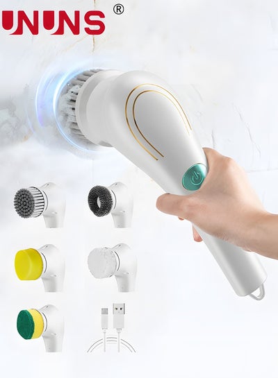 Buy Electric Spin Scrubber, Cordless Handheld Cleaning Brush with 5 Replaceable Brush Heads, USB Rechargeable 360°Power Scrubber Mop for Wall Bathtub Window Kitchen Sink Shoes Car in UAE