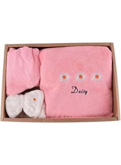 Buy 3-Piece Bath Towel Set With Hair Band Shower Cap in Egypt