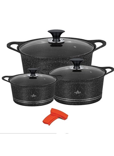 Buy Sonex Diecast Non-Stick Eden Mega 3-Piece Cookware Set with Pot Holder, Sizes 9L, 13L, 19L, Elegant Grey Marble Finish, Superior Heat Distribution, Durable Handles, All Stovetop Compatibility, Black in UAE