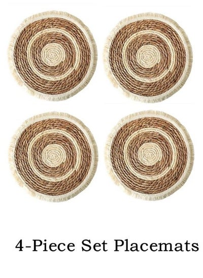 اشتري 4-Piece Dining Table Decorative Placemats Straw Plaited Article Placemats Khaki/White 38 Centimeter في الامارات