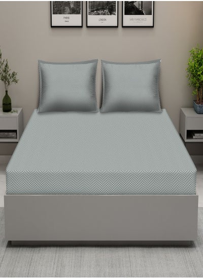 Buy Raymond Home King Flat Sheet Bedsheet 210 Thread Count Luxirious Mercerised 100% Cotton Bedding Herringbone Bed Linen with 2 Pillow Case - Grey (274 * 274 CM) in UAE