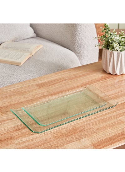 Buy Destan 2-Piece Glass Side Folded Decorative Tray Set 40.5 x 1 x 19 cm in UAE