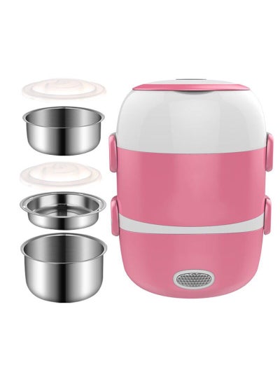 اشتري Electric heating lunch box can be inserted into the electric heating insulation hot rice artifact cooking with rice cooker small hand withdrawal office workers Wholesale Pink three-layer electric lunch box [C17] في الامارات