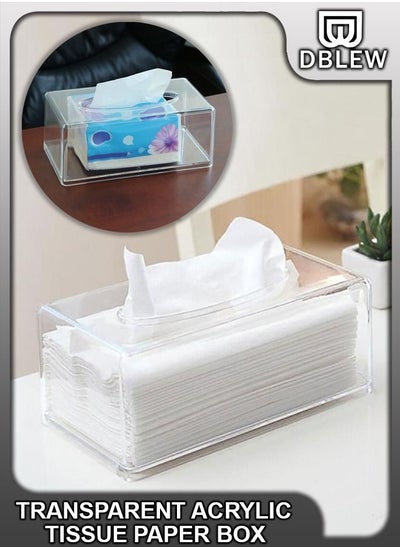 Buy Acrylic Clear Rectangular Facial Tissue Box Organizer Cover Case Transparent Napkin Paper Roll Storage Holder Dispenser Rack For Home Office Restaurants Hotels Bathroom Vanity Countertops Desks in UAE