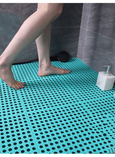 اشتري 10-Piece Blue of Interlocking Rubber with Drain Holes DIY Size Bathroom Shower Toilet Non-Slip Floor Tiles Mat Massage Soft Cushion 30X30 cm في الامارات