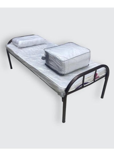 Buy Iron single bed, size 190*90 cm, with a single mattress, size 190*90*7 cm, with a 3-piece national hotel mattress, with a 75*50 pillow in Saudi Arabia