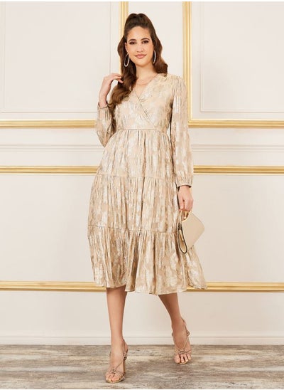 Buy Foil Textured Tiered Midi Dress in Saudi Arabia