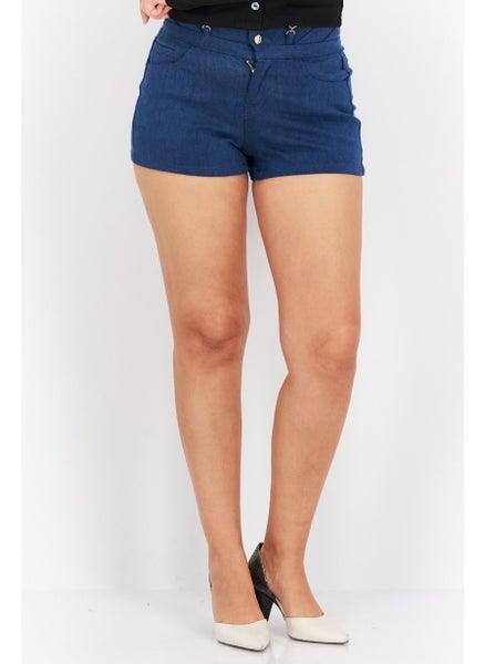 اشتري Women Solid Denim Short, Navy Blue في الامارات